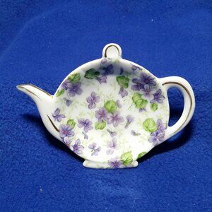 Vintage Lefton Violet Chintz Teapot Tea Bag Holder 1793 V 1940's Cottage Core